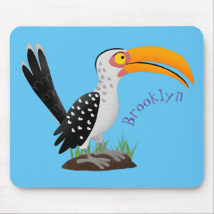 Funny yellow billed hornbill safari bird cartoon mouse pad