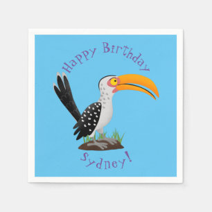 Funny yellow billed hornbill safari bird cartoon napkin