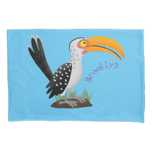 Funny yellow billed hornbill safari bird cartoon pillowcase