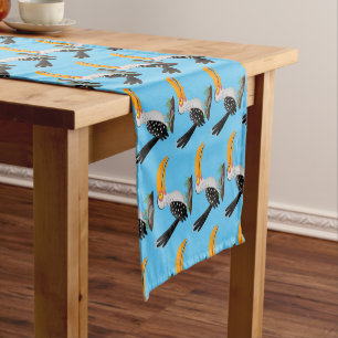 Funny yellow billed hornbill safari bird cartoon short table runner