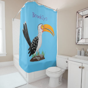 Funny yellow billed hornbill safari bird cartoon shower curtain