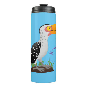 Funny yellow billed hornbill safari bird cartoon thermal tumbler