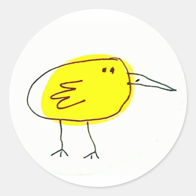 Funny Yellow Bird Doodle Classic Round Sticker (Front)