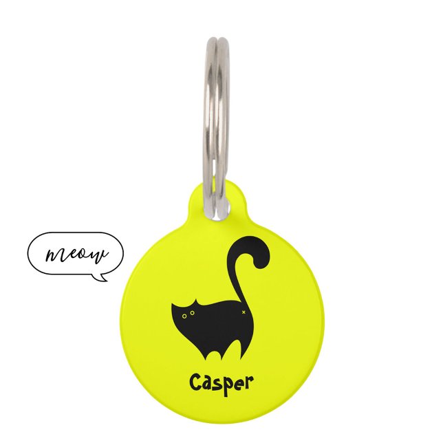 Funny Yellow Black Cat Butt Illustration Pet Tag (Creator Uploaded)