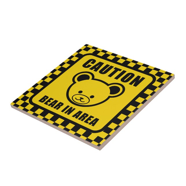 Funny Yellow Black Teddy Bear Warning Sign Art Ceramic Tile (Side)