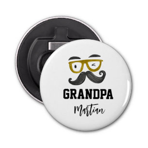 Funny yellow classes and mustache Custom Grandpa  Bottle Opener
