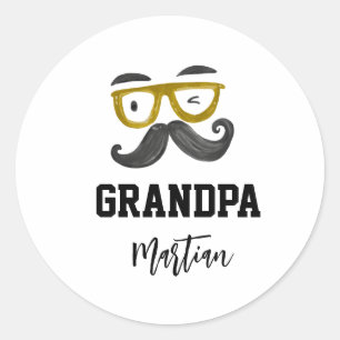 Funny yellow classes and Mustache Grandpa custom Classic Round Sticker