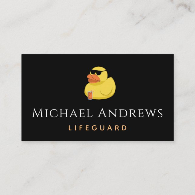 Funny Yellow Duck & Cocktail Lifeguard Beach Theme Business Card (Front)