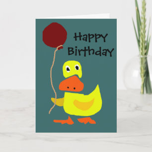 Funny Yellow Duck Holding Red Balloon Card