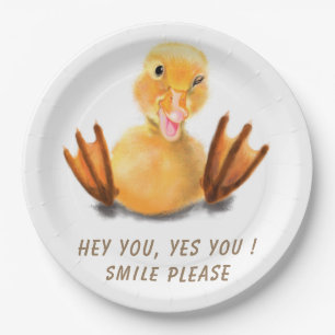 Funny Yellow Duck Paper Plates - Custom Text