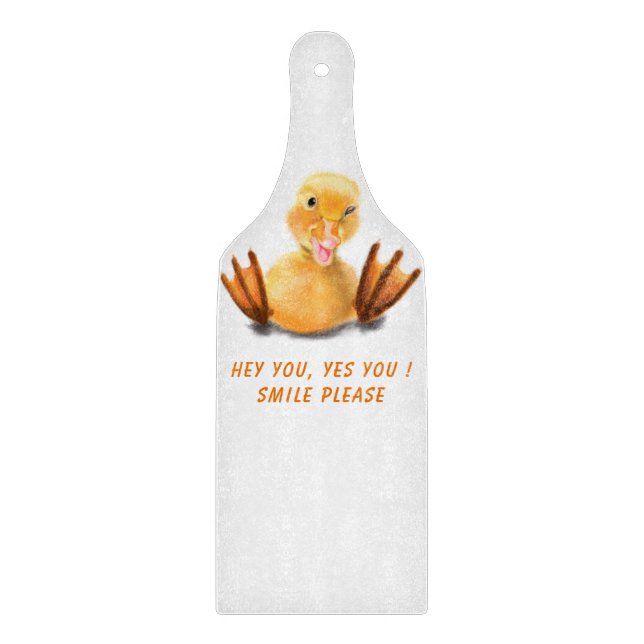 Funny Yellow Duck Playful Wink Cutting Board Smile (Front)