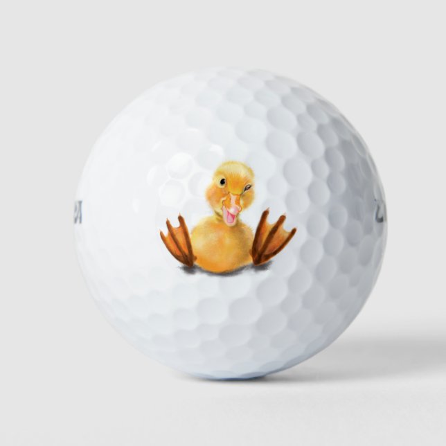 Funny Yellow Duck Playful Wink Golf Balls (Front)