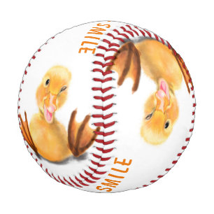 Funny Yellow Duck Playful Wink Happy Smile Cartoon Baseball