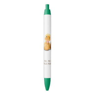 Funny Yellow Duck Playful Wink Happy Smile Cartoon Blue Ink Pen