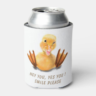 Funny Yellow Duck Playful Wink Happy Smile Cartoon Can Cooler