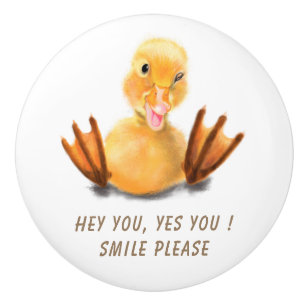 Funny Yellow Duck Playful Wink Happy Smile Cartoon Ceramic Knob