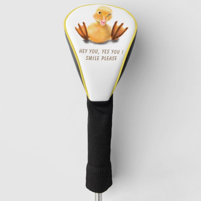 Funny Yellow Duck Playful Wink Happy Smile Cartoon Golf Head Cover (Front)