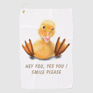 Funny Yellow Duck Playful Wink Happy Smile Cartoon Golf Towel