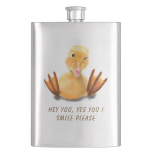 Funny Yellow Duck Playful Wink Happy Smile Cartoon Hip Flask