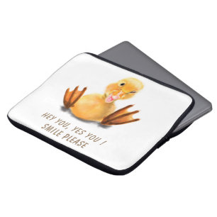 Funny Yellow Duck Playful Wink Happy Smile Cartoon Laptop Sleeve