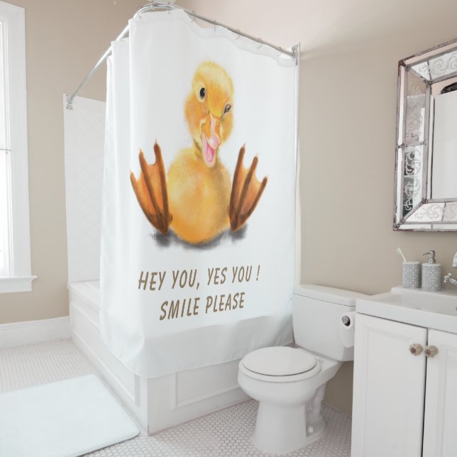 Funny Yellow Duck Playful Wink Happy Smile Cartoon Shower Curtain (In Situ)