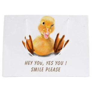 Funny Yellow Duck Playful Wink Happy Smile  Large Gift Bag