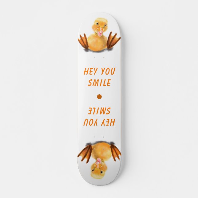 Funny Yellow Duck Playful Wink - Hey Smile Skateboard (Front)