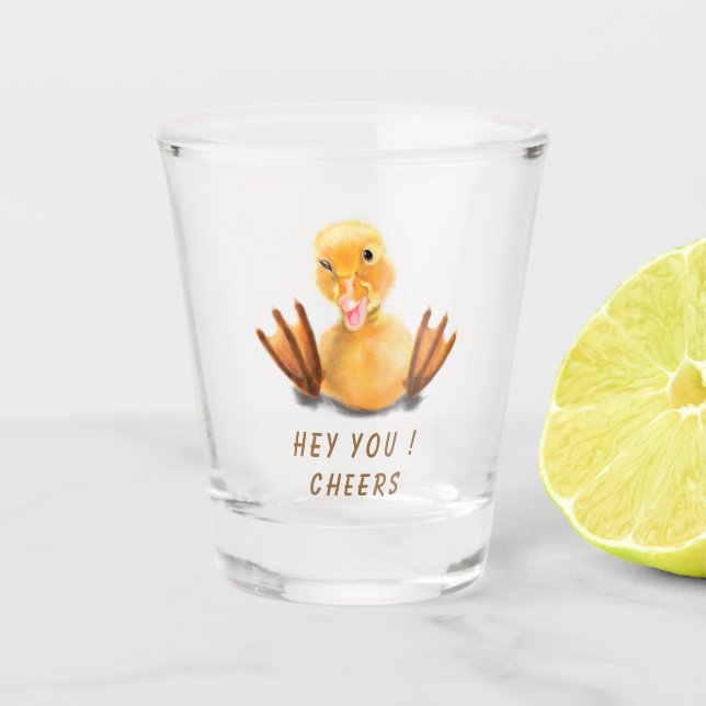 Funny Yellow Duck Playful Wink - Smile - Cheers Shot Glass (Front)