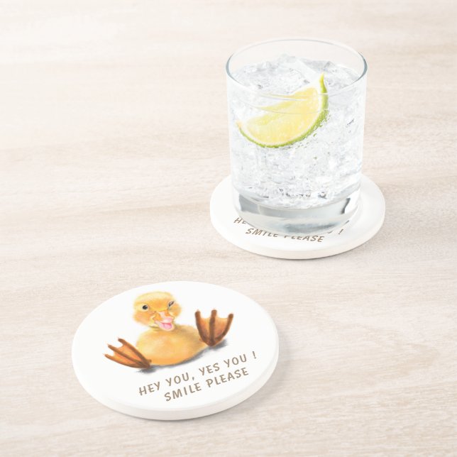 Funny Yellow Duck Playful Wink Smile - Custom Text Coaster (Side)