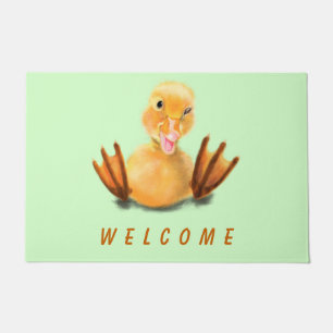 Funny Yellow Duck Playful Wink Smile - Welcome Doormat