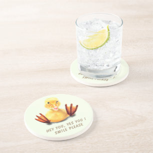 Funny Yellow Duck Playful Wink Smile - Your Text Coaster