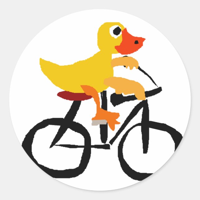 Funny Yellow Duck Riding Bicycle Classic Round Sticker (Front)