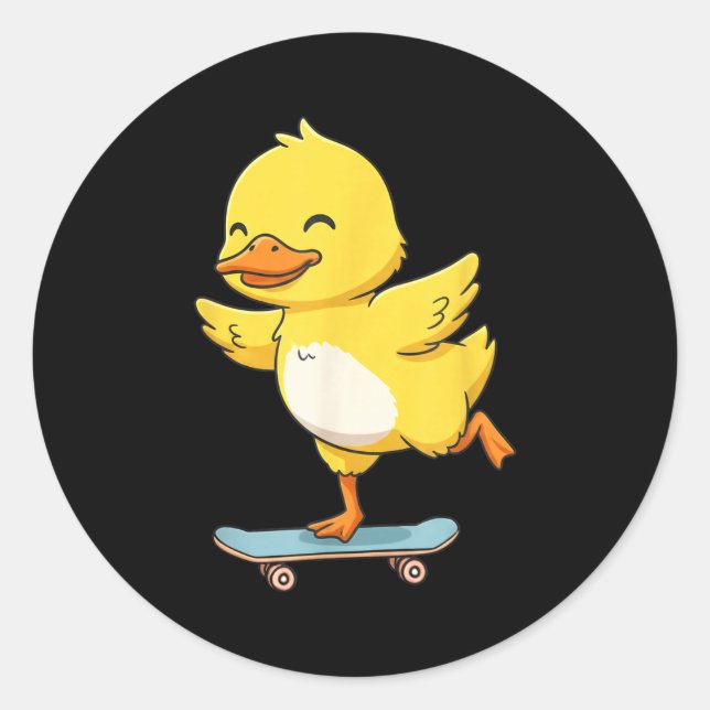 Funny Yellow Duck Skater Skateboard Ballerina Zoo  Classic Round Sticker (Front)