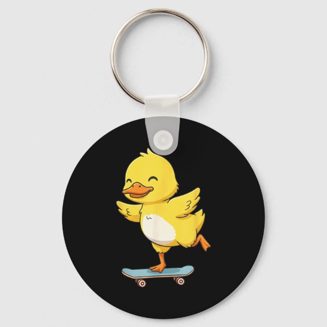 Funny Yellow Duck Skater Skateboard Ballerina Zoo  Key Ring (Front)