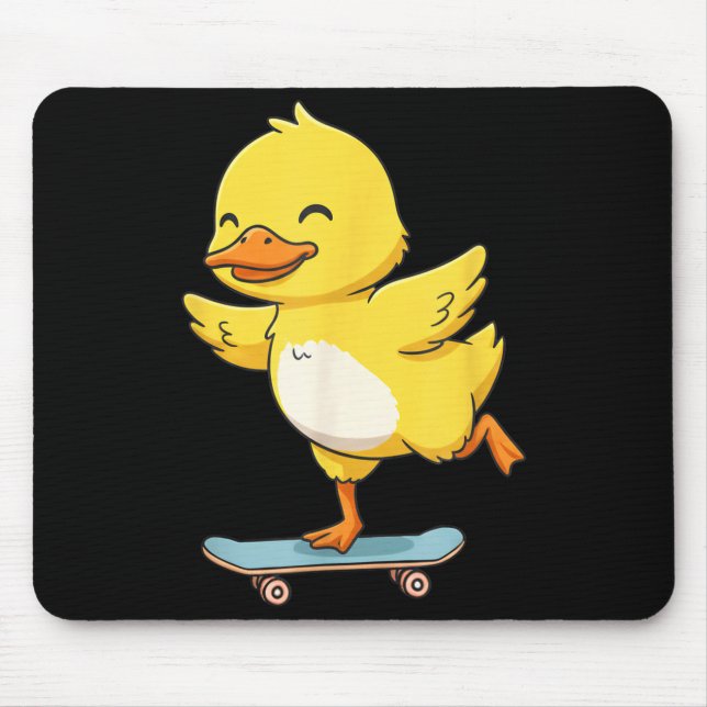 Funny Yellow Duck Skater Skateboard Ballerina Zoo  Mouse Pad (Front)