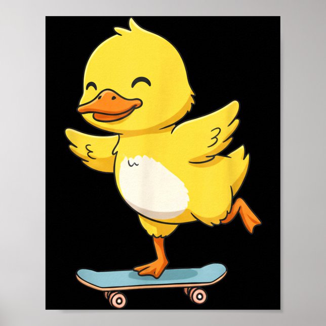 Funny Yellow Duck Skater Skateboard Ballerina Zoo  Poster (Front)