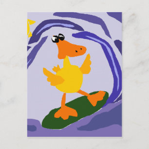 Funny Yellow Duck Surfer Dude Postcard