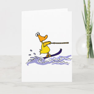 Funny Yellow Duck Water Skiing Card