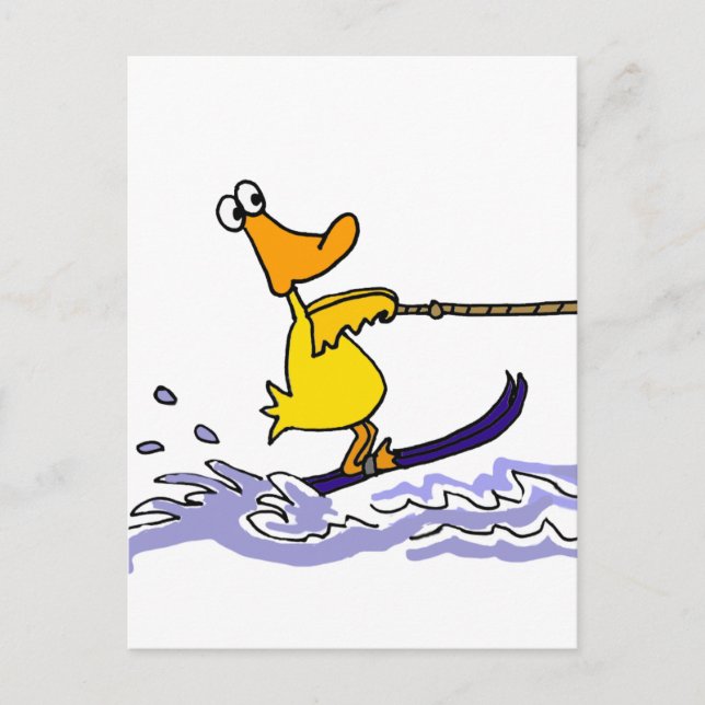 Funny Yellow Duck Water Skiing Postcard (Front)