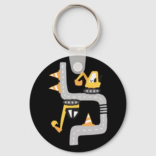 Funny Yellow Excavators Kids Design Key Ring (Front)