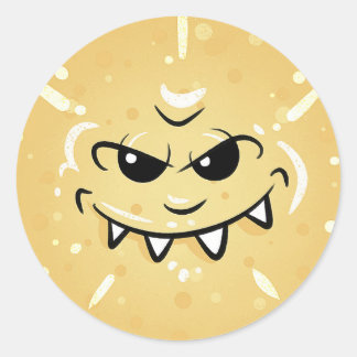 Funny Yellow Face with Sneaky Smile Classic Round Sticker