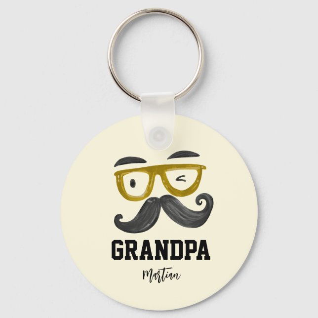 Funny Yellow Glasses And Moustache Custom Grandpa  Key Ring (Front)