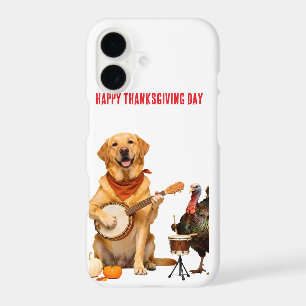 Funny Yellow Lab Playing Banjo and Turkey Happy Th