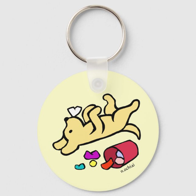 Funny Yellow Labrador Cartoon Key Ring (Front)