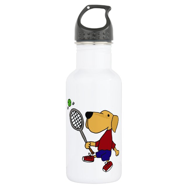 Funny Yellow Labrador Dog Playing Tennis Cartoon 532 Ml Water Bottle (Front)