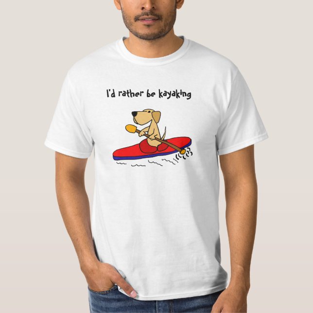 Funny Yellow Labrador Retriever Kayaking T-Shirt (Front)