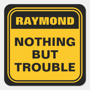 Funny yellow nothing but trouble caution sign  squ square sticker