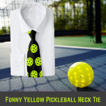 Funny Yellow Pickleball Neck Tie<br><div class="desc">This funny pickleball pattern novelty tie is for the pickleball fanatic in your life. Trendy yellow outdoor ball on black. You can change the tie colour. #pickleball</div>