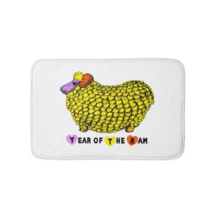 Funny Yellow Ram Chinese Year Zodiac Bath Mat