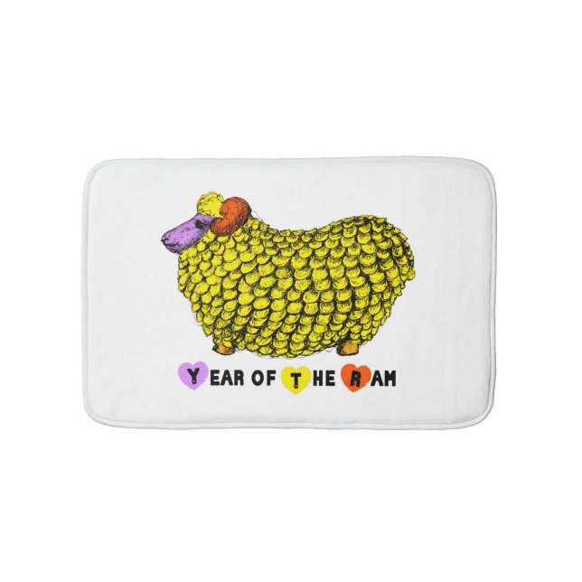Funny Yellow Ram Chinese Year Zodiac Bath Mat (Front)